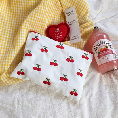 Cherry Cherry Embroidery Cosmetic Bag