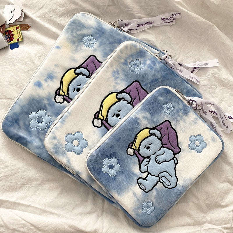 Embroidered Rabbit Tie-Dye Computer Tablet Pouch