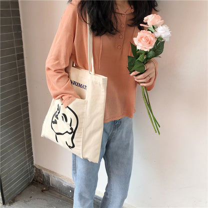 Printed Outer Pocket Shoulder Canvas Bag