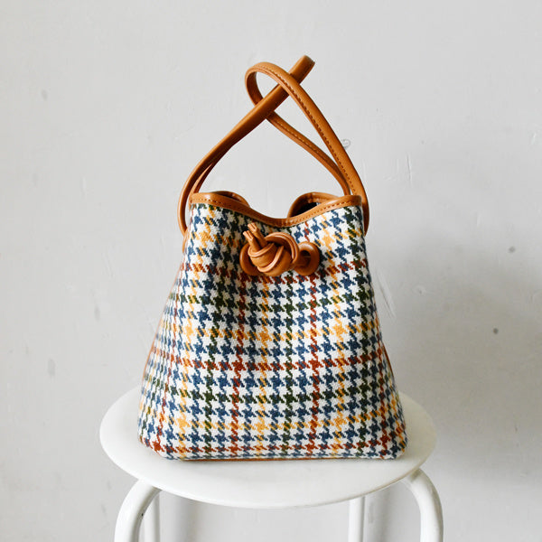 Button Woolen Cloth Bucket Tote Bag