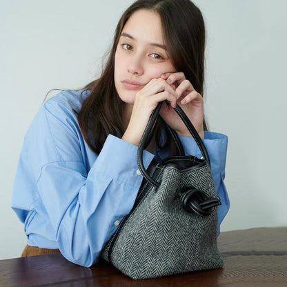 Button Woolen Cloth Bucket Tote Bag