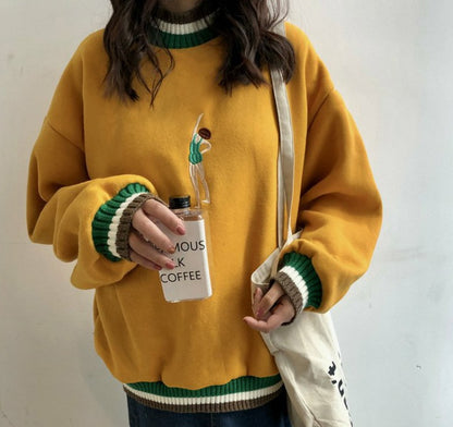 Embroidered Vintage Style Girl Pullover Sweater