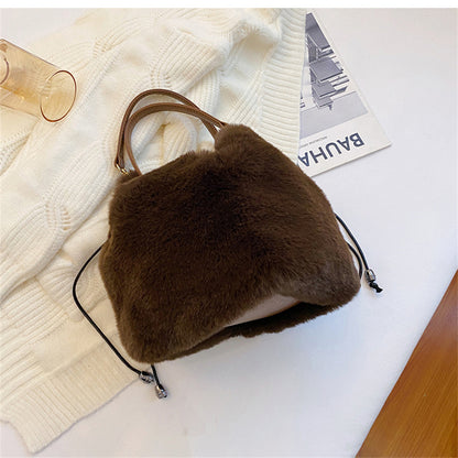 Plush Messenger Bucket Tote Bag