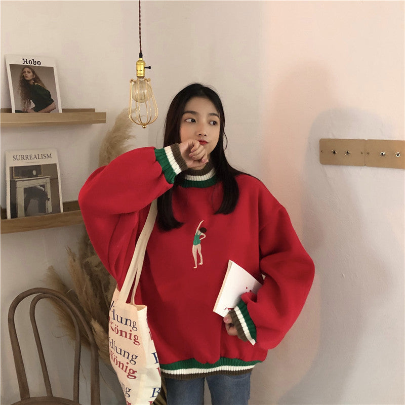 Embroidered Vintage Style Girl Pullover Sweater