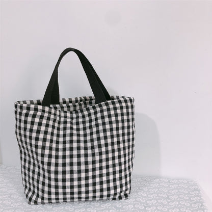 Plaid Cotton Fabric Insulated Lunch Bag