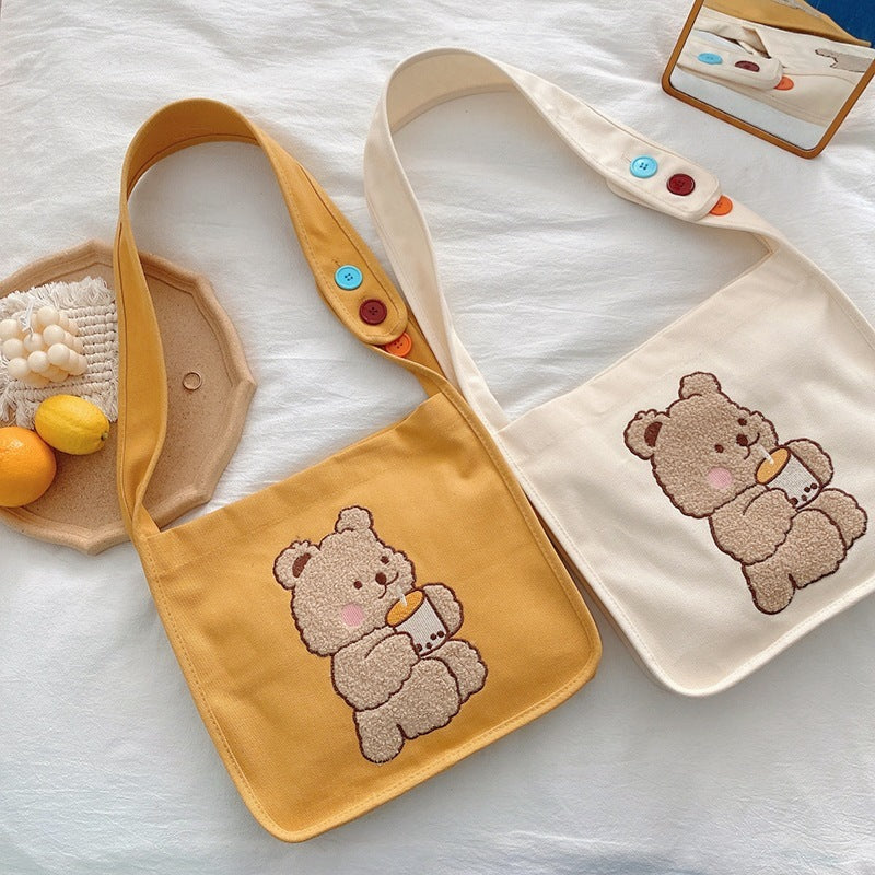 Cute Little Bear Embroidered Crossbody Sail Bag