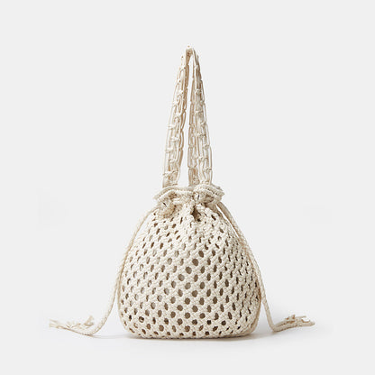 Cream Hand-woven Cotton Bucket Bag