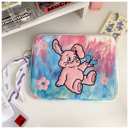 Embroidered Rabbit Tie-Dye Computer Tablet Pouch