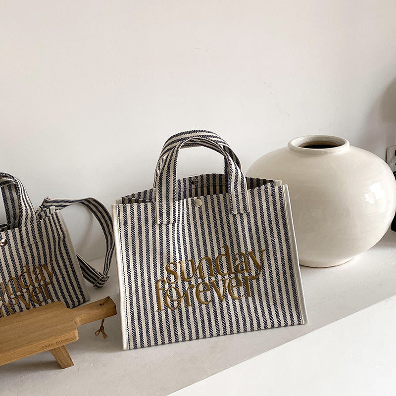 Sunday Striped Canvas Tote Bag