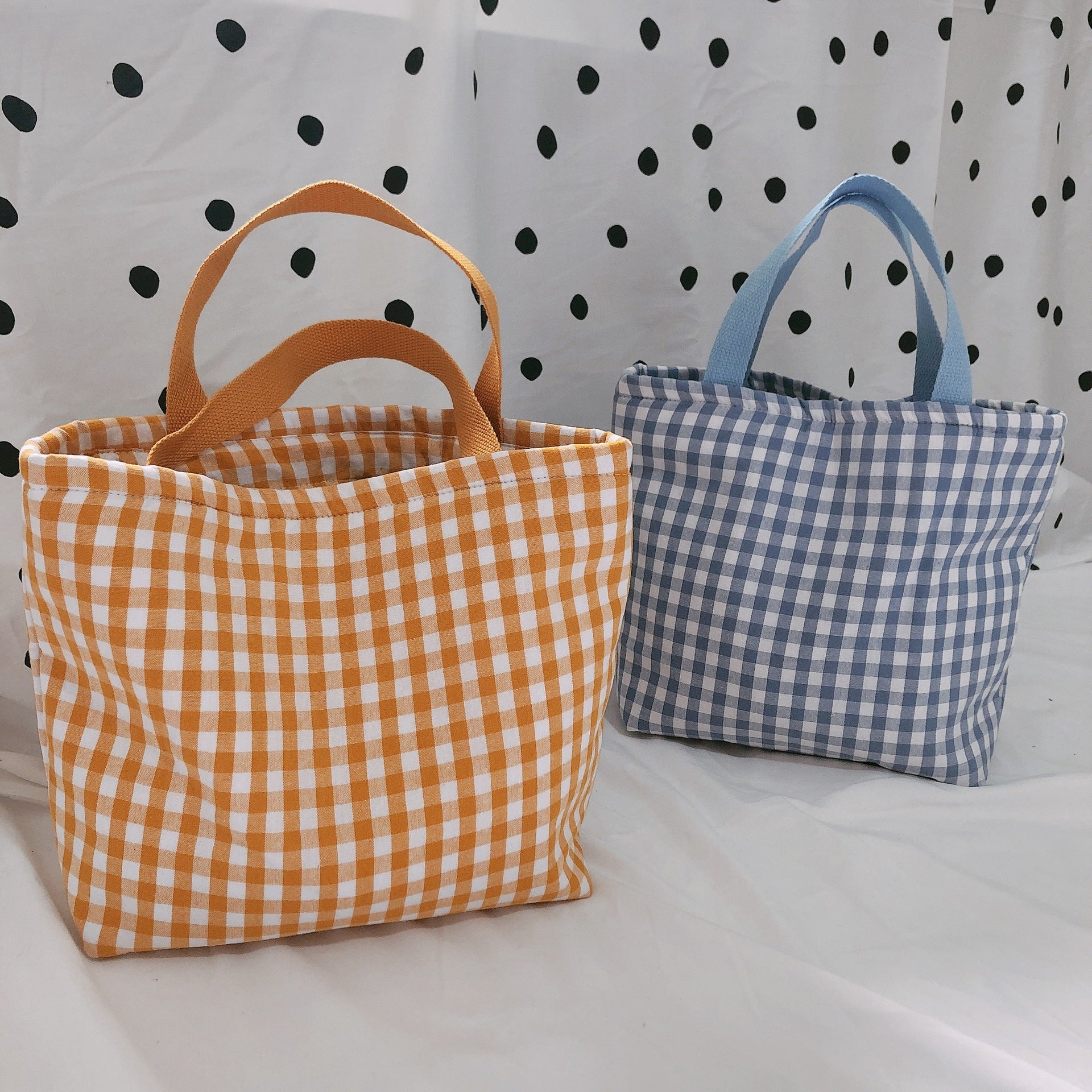 Plaid Cotton Fabric Insulated Lunch Bag