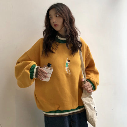 Embroidered Vintage Style Girl Pullover Sweater