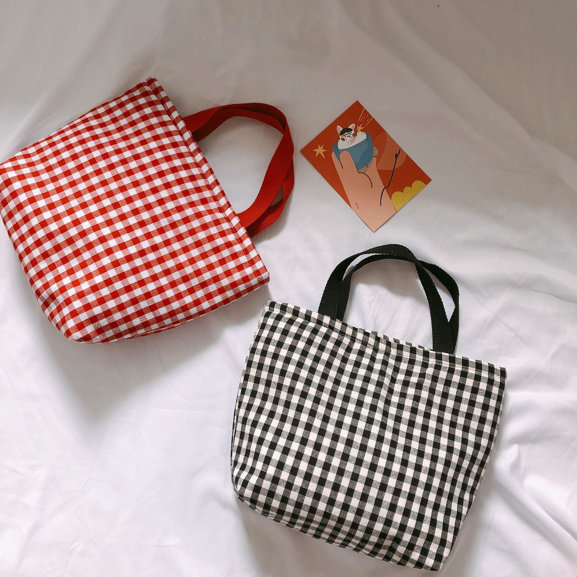 Plaid Cotton Fabric Insulated Lunch Bag