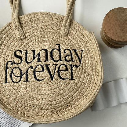 Sunday Round Letter Straw Bag