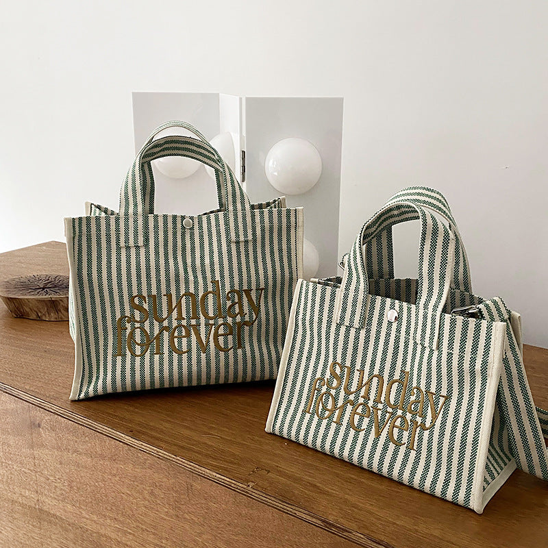 Sunday Striped Canvas Tote Bag