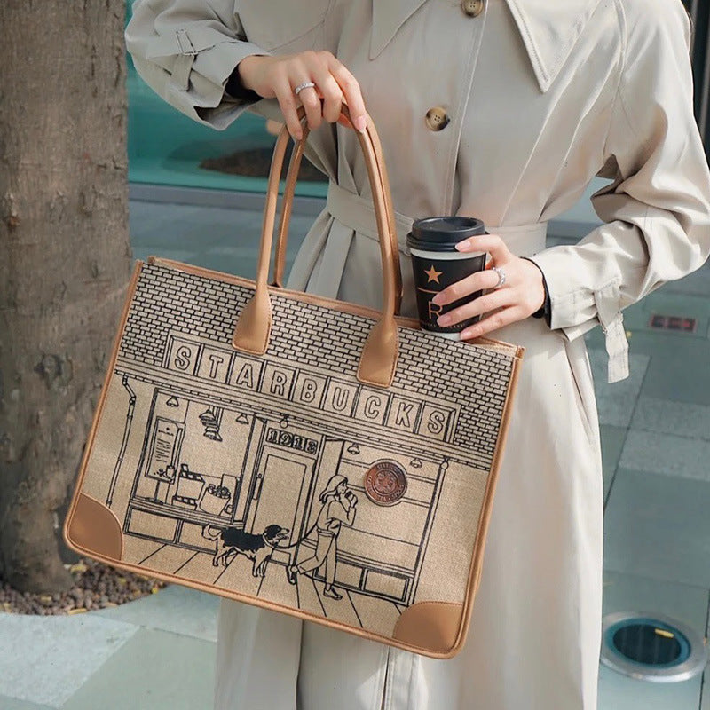 Retro Linen Fabric Computer Portable Shoulder Bag