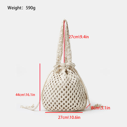 Cream Hand-woven Cotton Bucket Bag