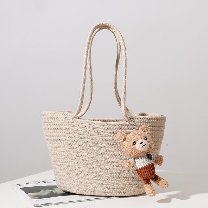 Casual Cotton Thread Shoulder Straw Bag