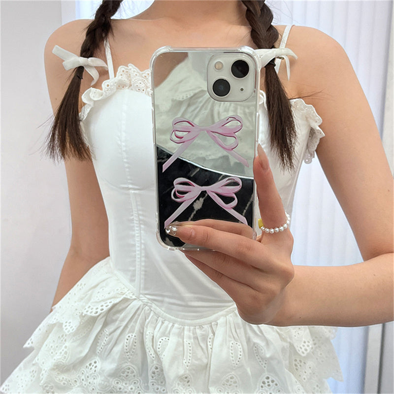 Makeup Mirror Simple Pink Bowknot Phone Case