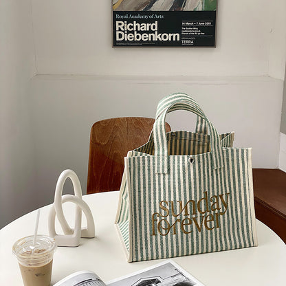 Sunday Striped Canvas Tote Bag