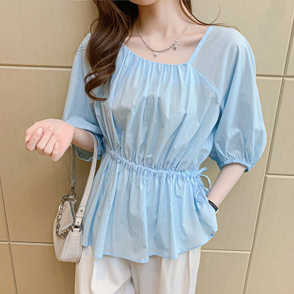 Ruffled Edge Thin Cotton Square Collar Shirt