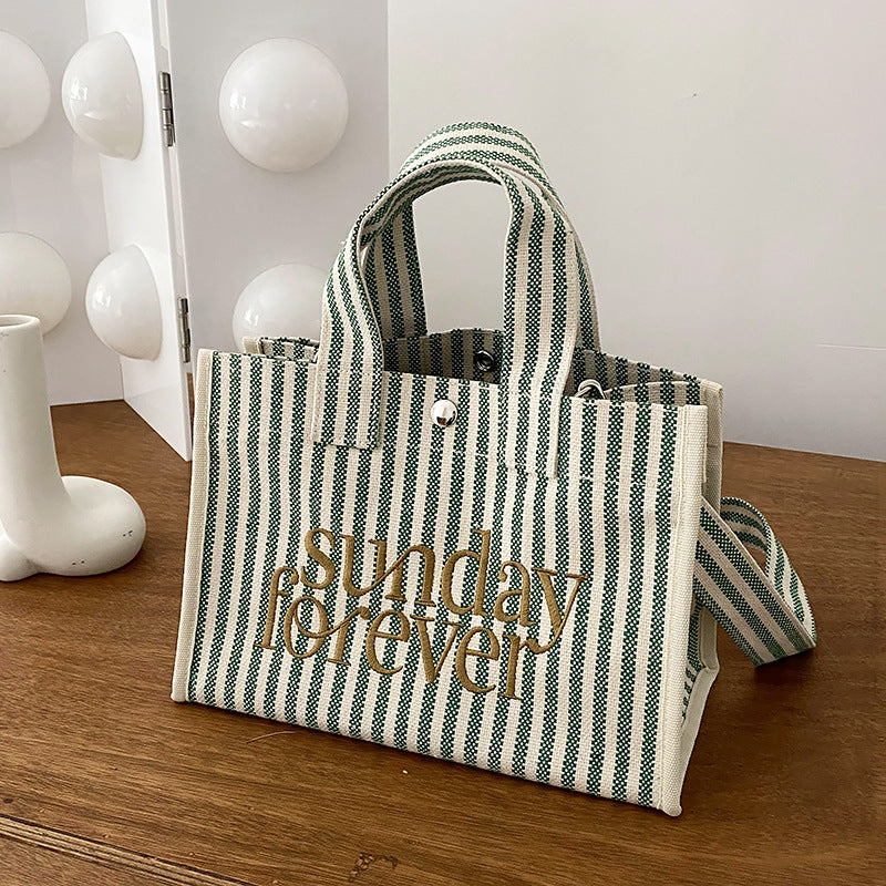 Sunday Striped Canvas Tote Bag