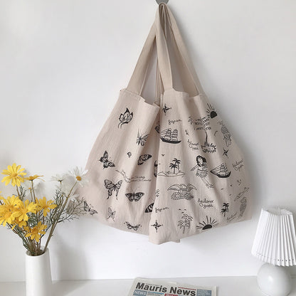 Literary Simple Retro Printed Cotton Linen Bag