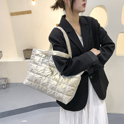 Nylon Check Stitching Simple Square Shoulder Bag