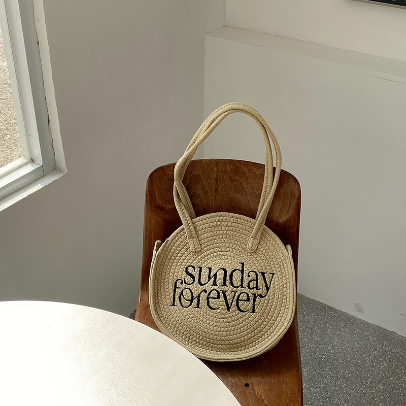 Sunday Round Letter Straw Bag