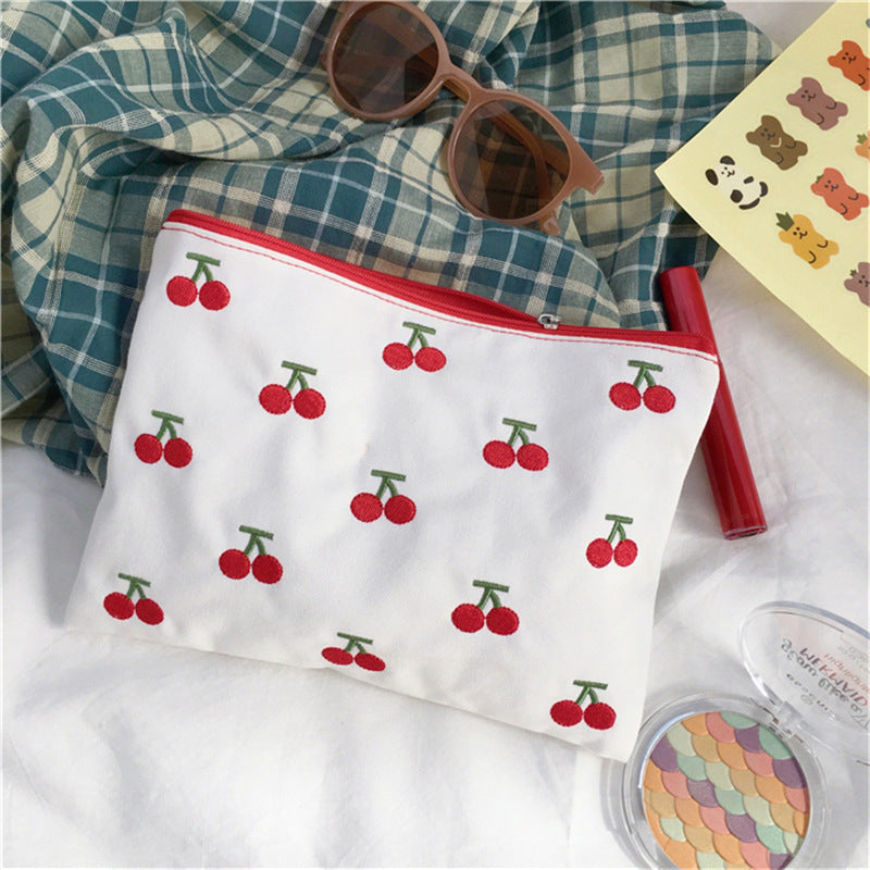 Cherry Cherry Embroidery Cosmetic Bag