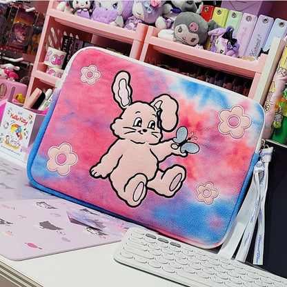 Embroidered Rabbit Tie-Dye Computer Tablet Pouch