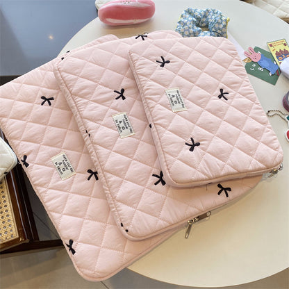 Cute Rhombus Embroidered Bow Notebook Tablet Storage Bag