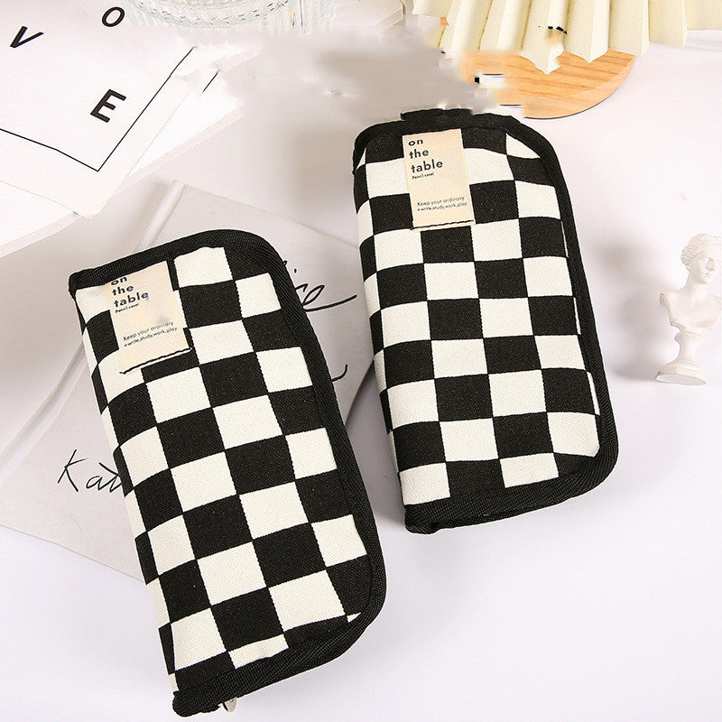 Black And White Checkerboard Grid Pouch