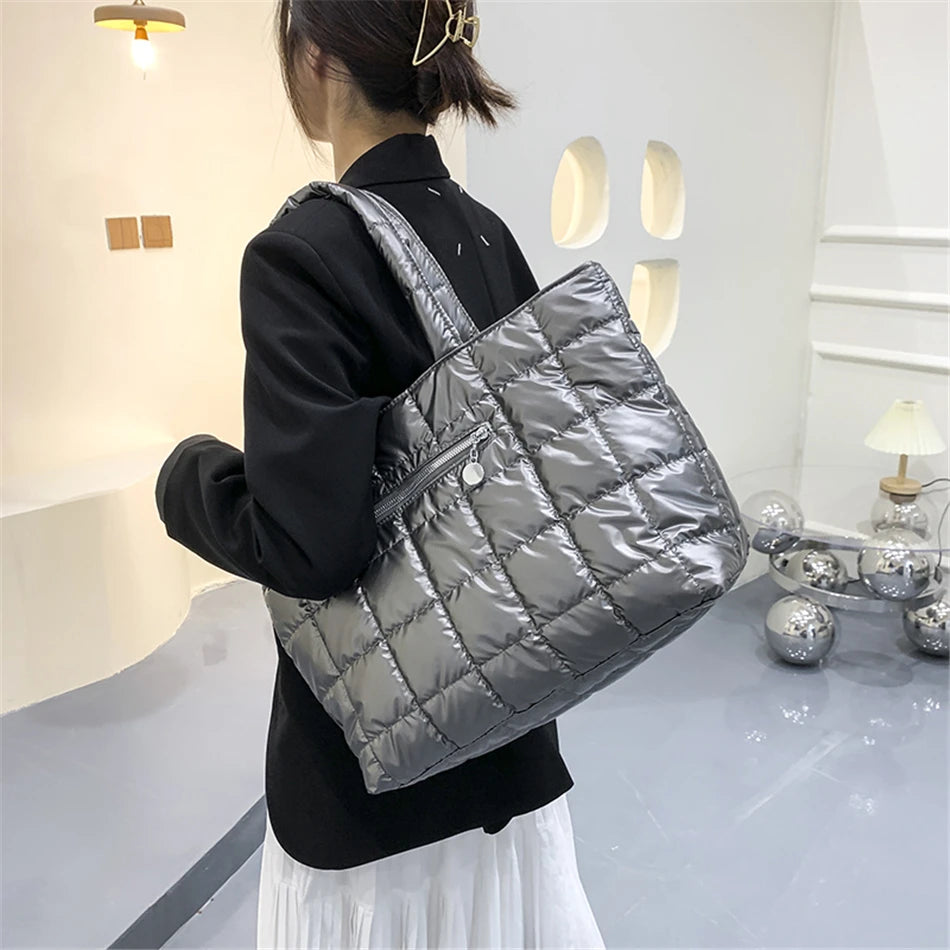 Nylon Check Stitching Simple Square Shoulder Bag