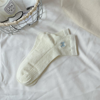 Bow Embroidered Short Thin Socks