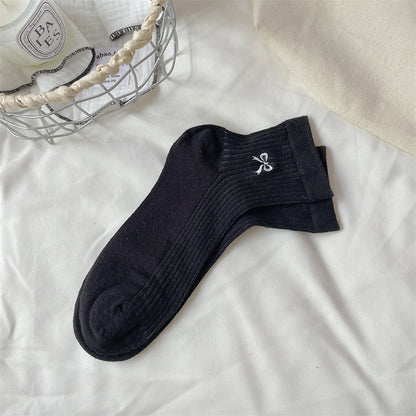 Bow Embroidered Short Thin Socks