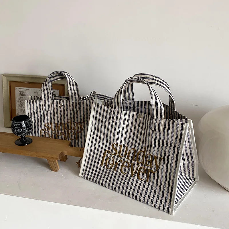 Sunday Striped Canvas Tote Bag