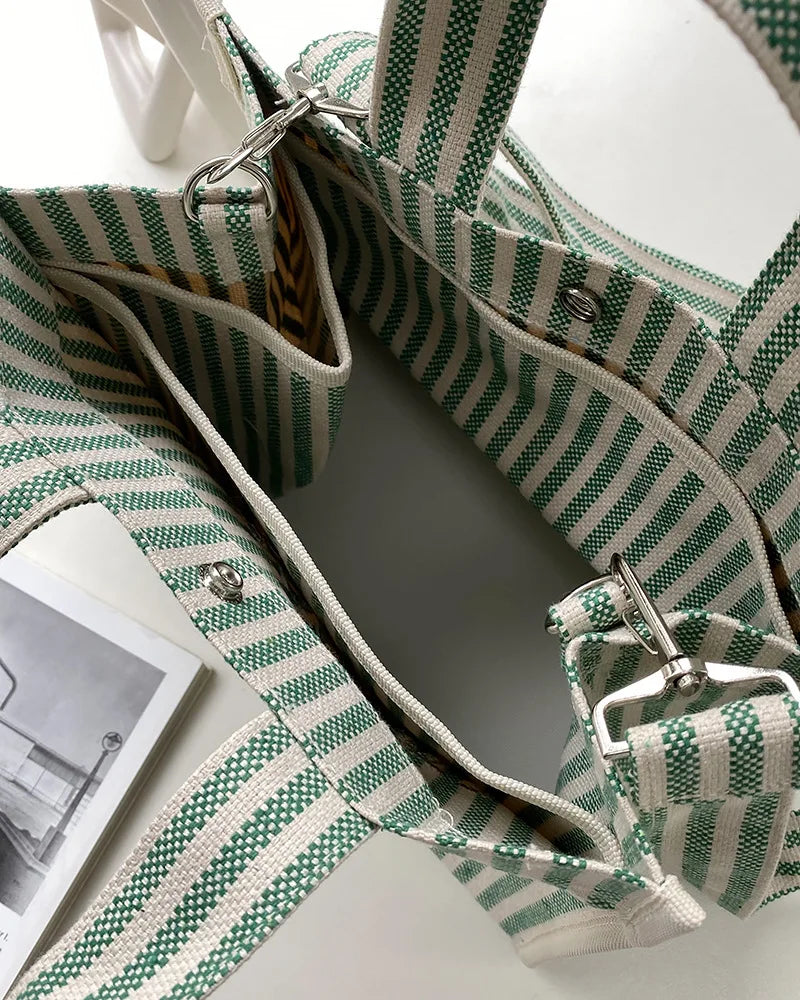 Sunday Striped Canvas Tote Bag