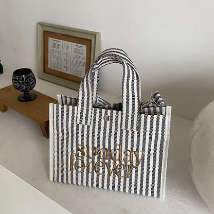 Sunday Striped Canvas Tote Bag