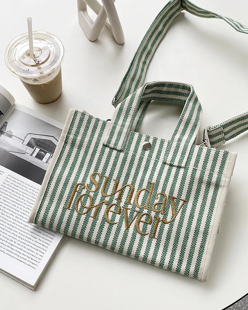 Sunday Striped Canvas Tote Bag