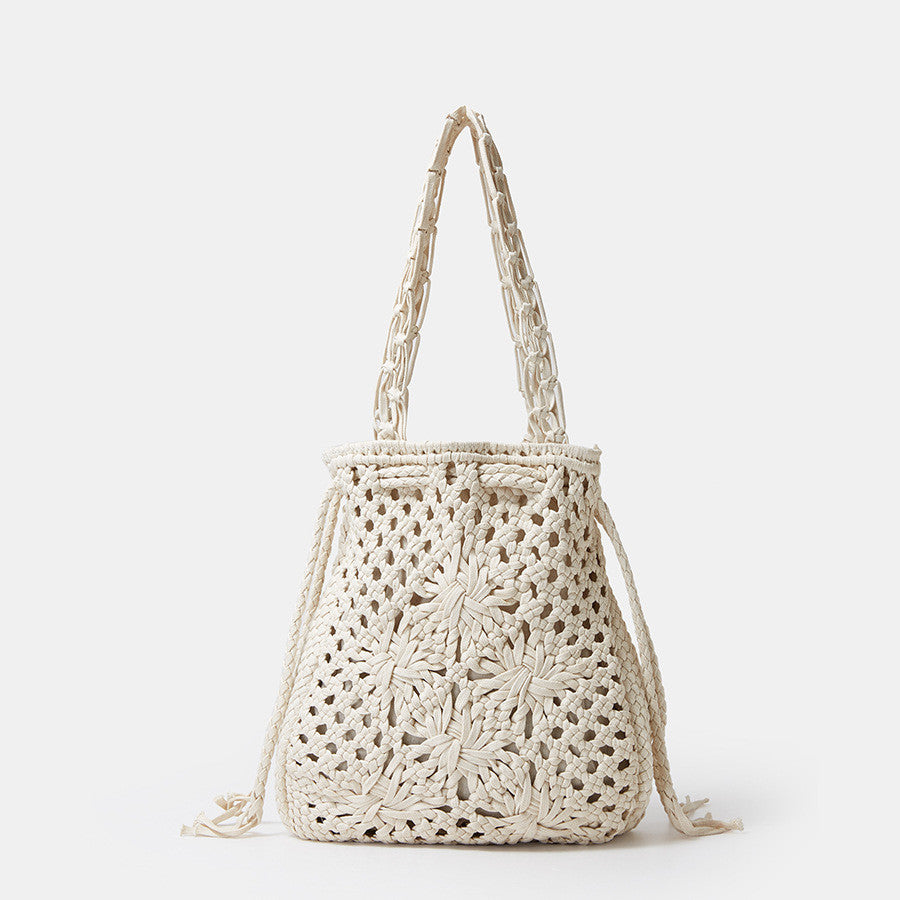 Cream Hand-woven Cotton Bucket Bag