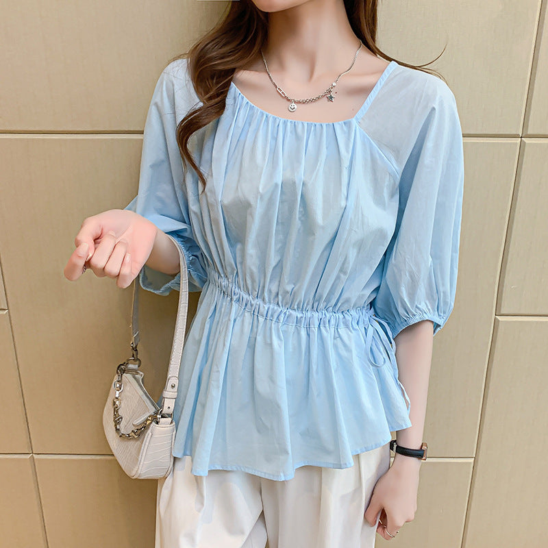 Ruffled Edge Thin Cotton Square Collar Shirt