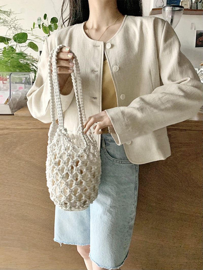 Cotton Hollow Mesh Shoulder Bag