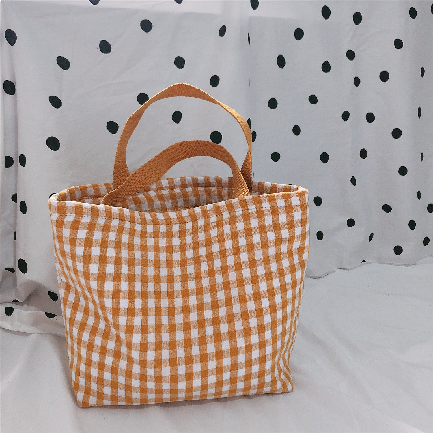 Plaid Cotton Fabric Insulated Lunch Bag