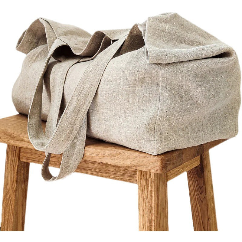 Large Beach Bag Natural Pure Linen Large Capacity Shoulder Bag