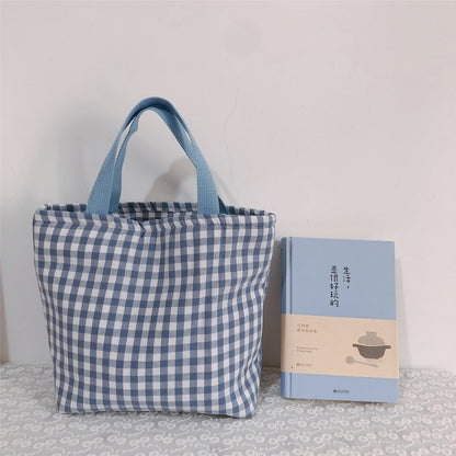 Plaid Cotton Fabric Insulated Lunch Bag