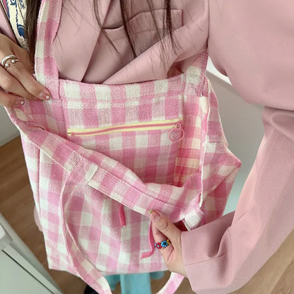 Embroidered Bow Plaid Shoulder Bag