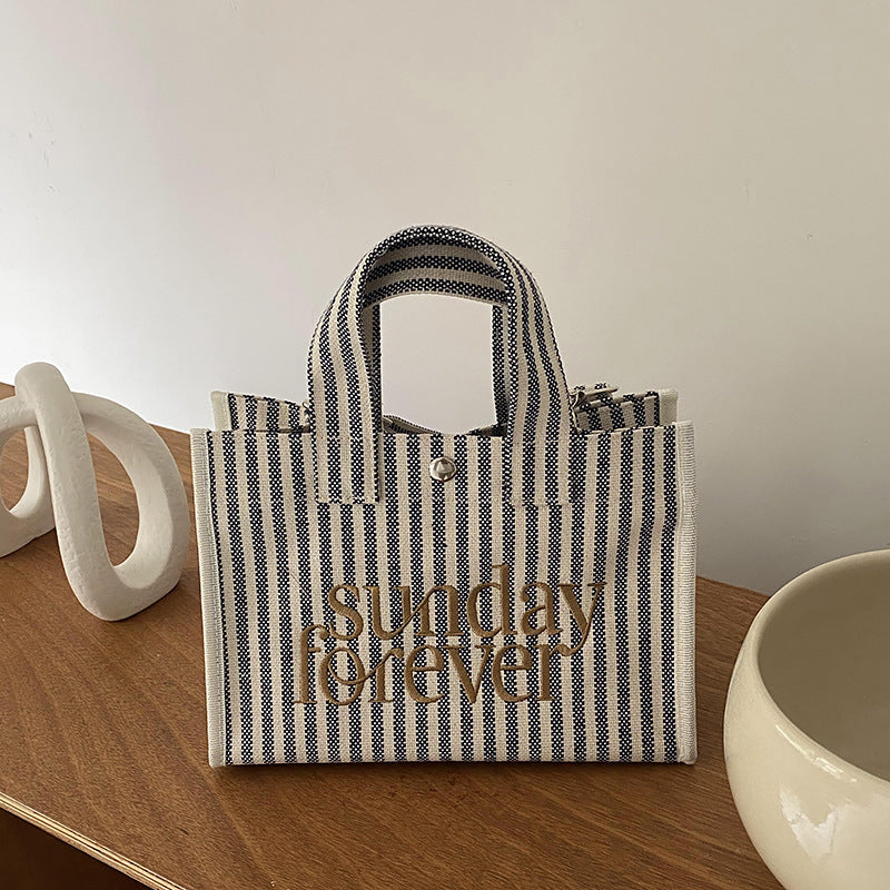 Sunday Striped Canvas Tote Bag