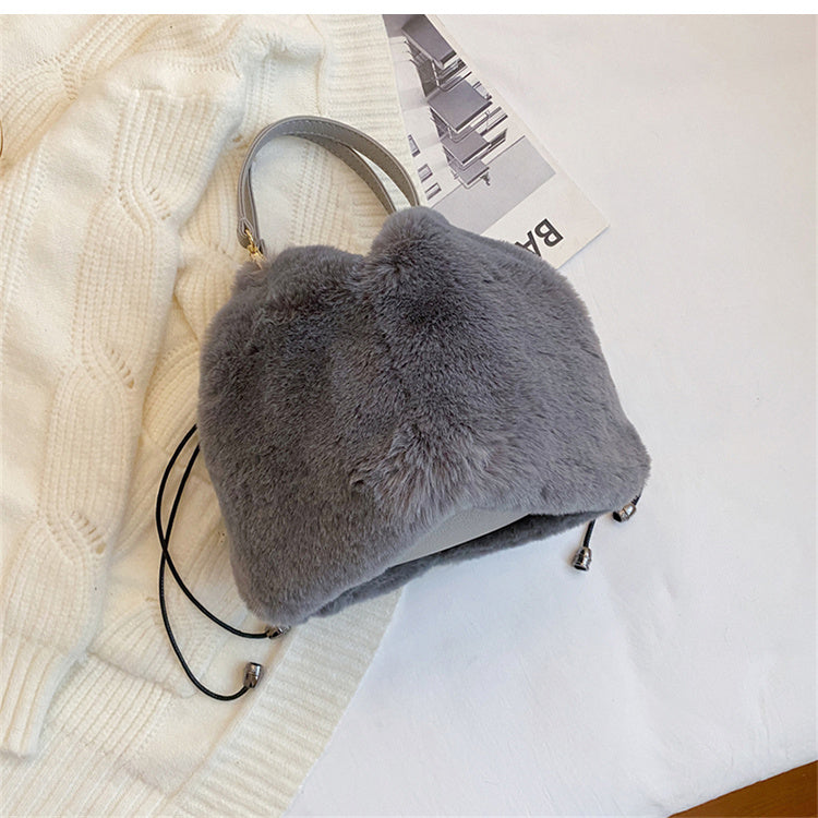 Plush Messenger Bucket Tote Bag