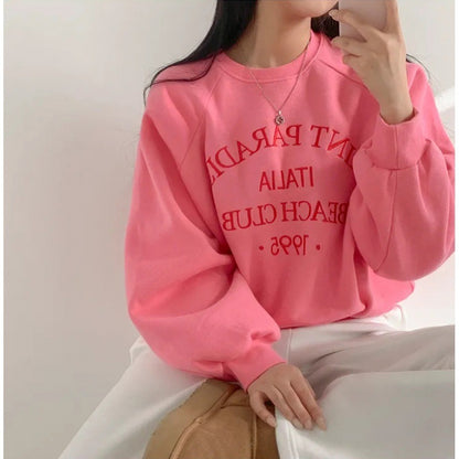 Light Letters Embroidery Velvet Thick Round Neck Sweater