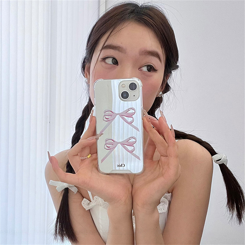 Makeup Mirror Simple Pink Bowknot Phone Case